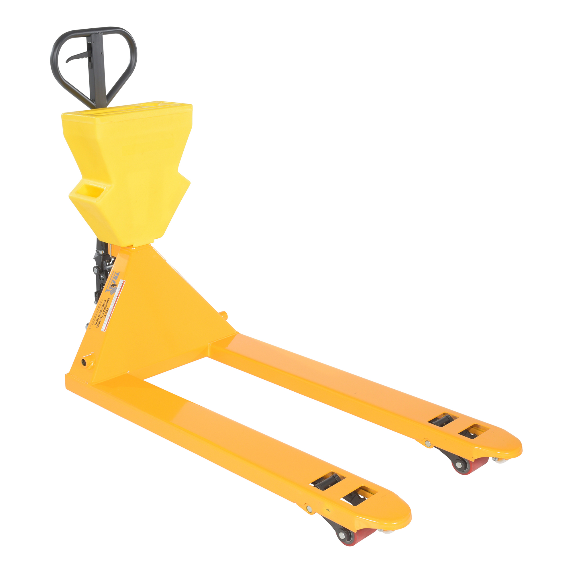 Vestil Pallet Truck with Storage Caddy - 5500-Lb. Capacity, 48in. Fork Length, Yellow, Model# PM5-2748-Y-UP-001